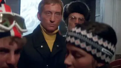 Charles Dance is pictured in a ski lift in the James Bond film For Your Eyes Only.