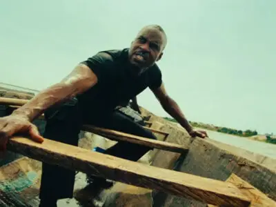 Actor Razaaq Adoti in an action scene in the film Son of the Soil.