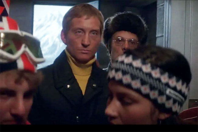 Charles Dance is pictured in a ski lift in the James Bond film For Your Eyes Only.