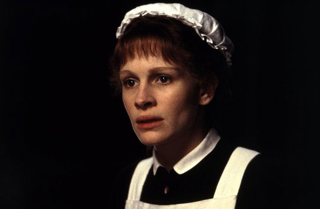 Julia Roberts as an innocent Irish housemaid working in Victorian Edinburgh in the film, Mary Reilly.