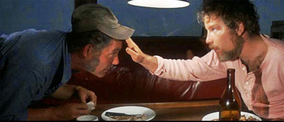 Richard Dreyfuss with Robert Shaw in Jaws (1975).